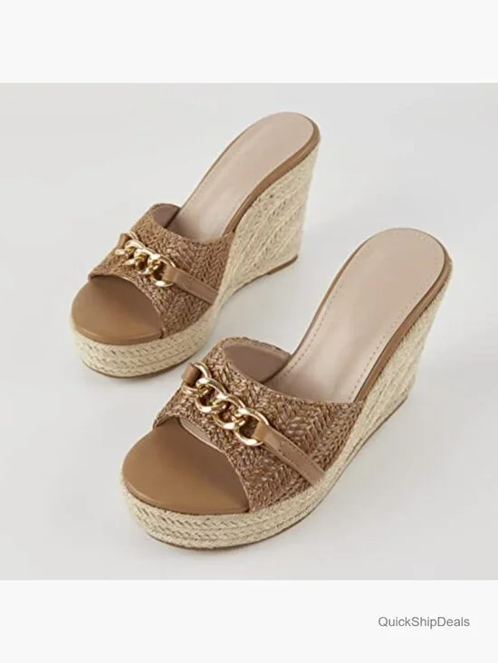 Wedge Sandals Platform Espadrille Heel Chain Slip On Casual Summer Slides - Picture 2 of 7